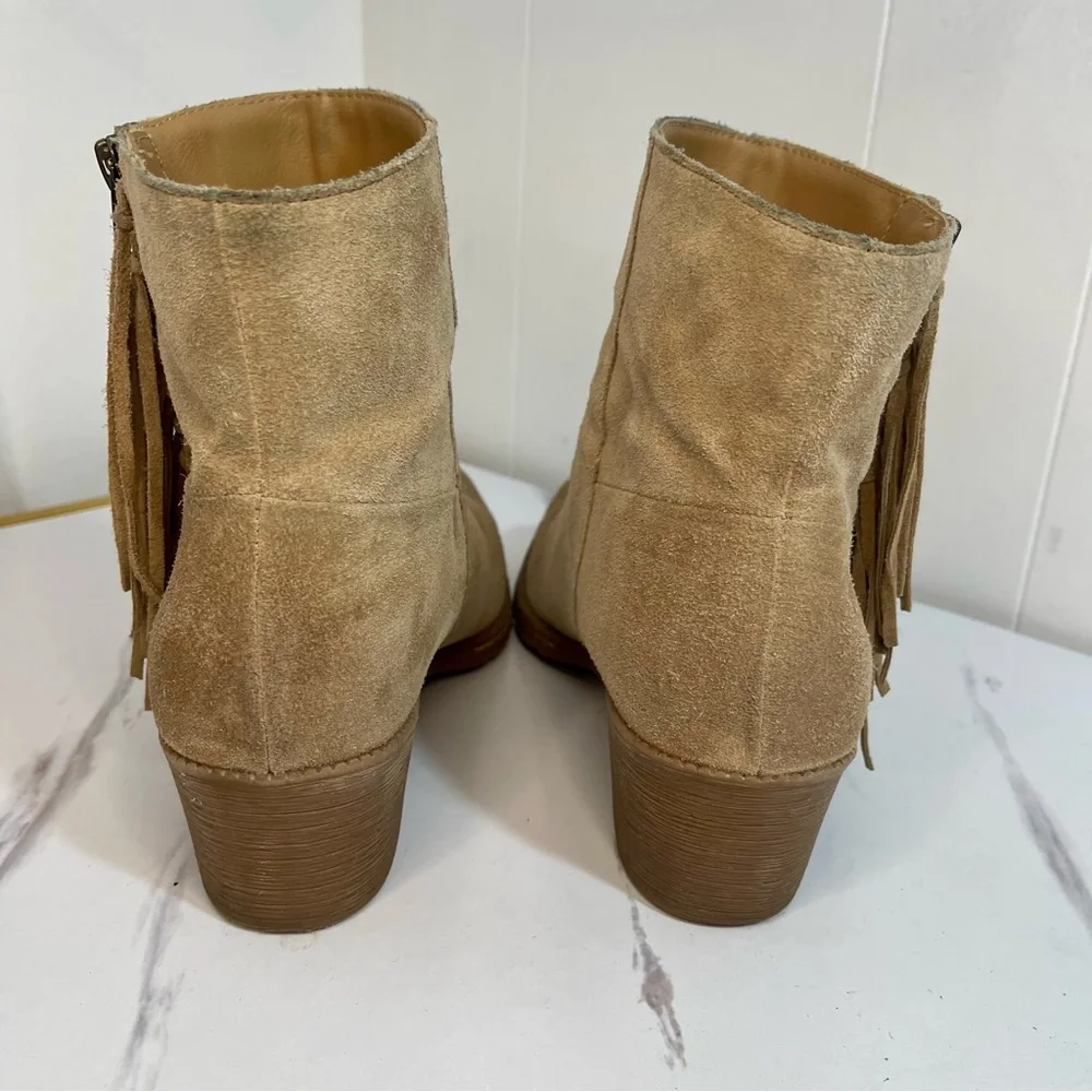 boc Tan Suede Ankle Booties with Fringe Size 10